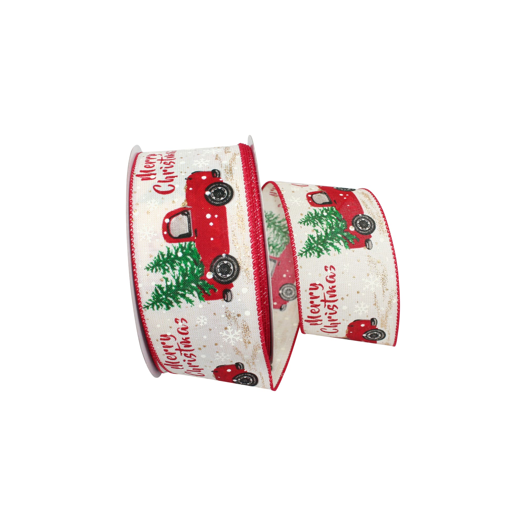 JAM Paper 2.5" x 10yd. Ivory Wired Tree in Truck Linen Holiday Ribbon